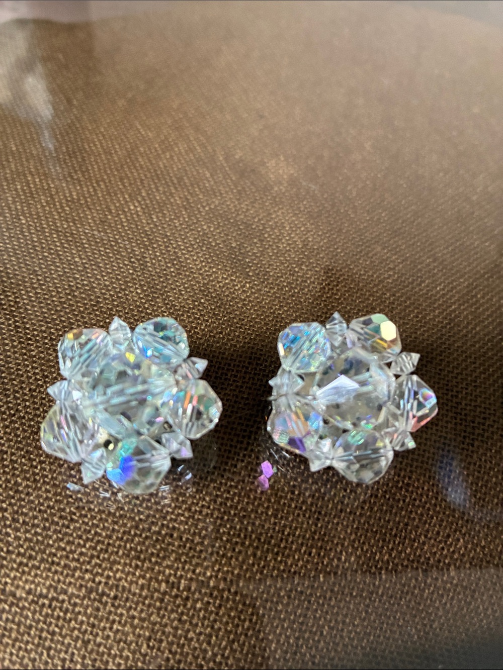 Vintage Aurora Borealis clear crystal bead clip on earrings - Women Jewelry